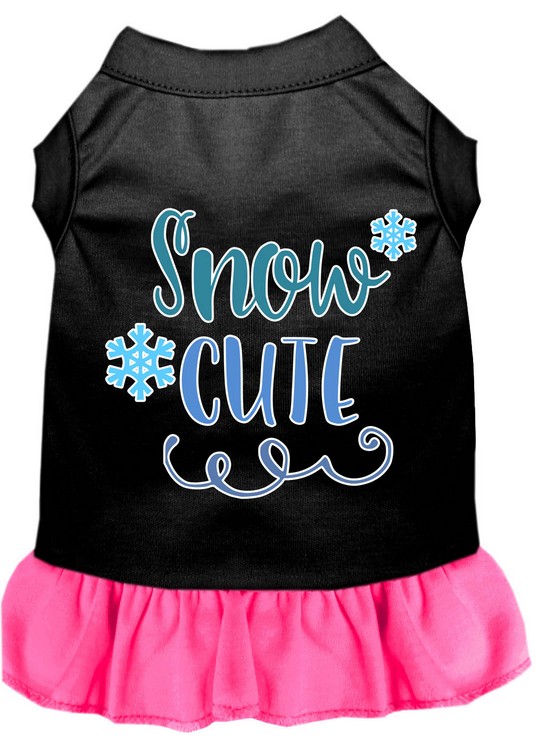 Snow Cute Screen Print Dog Dress Black with Bright Pink XS